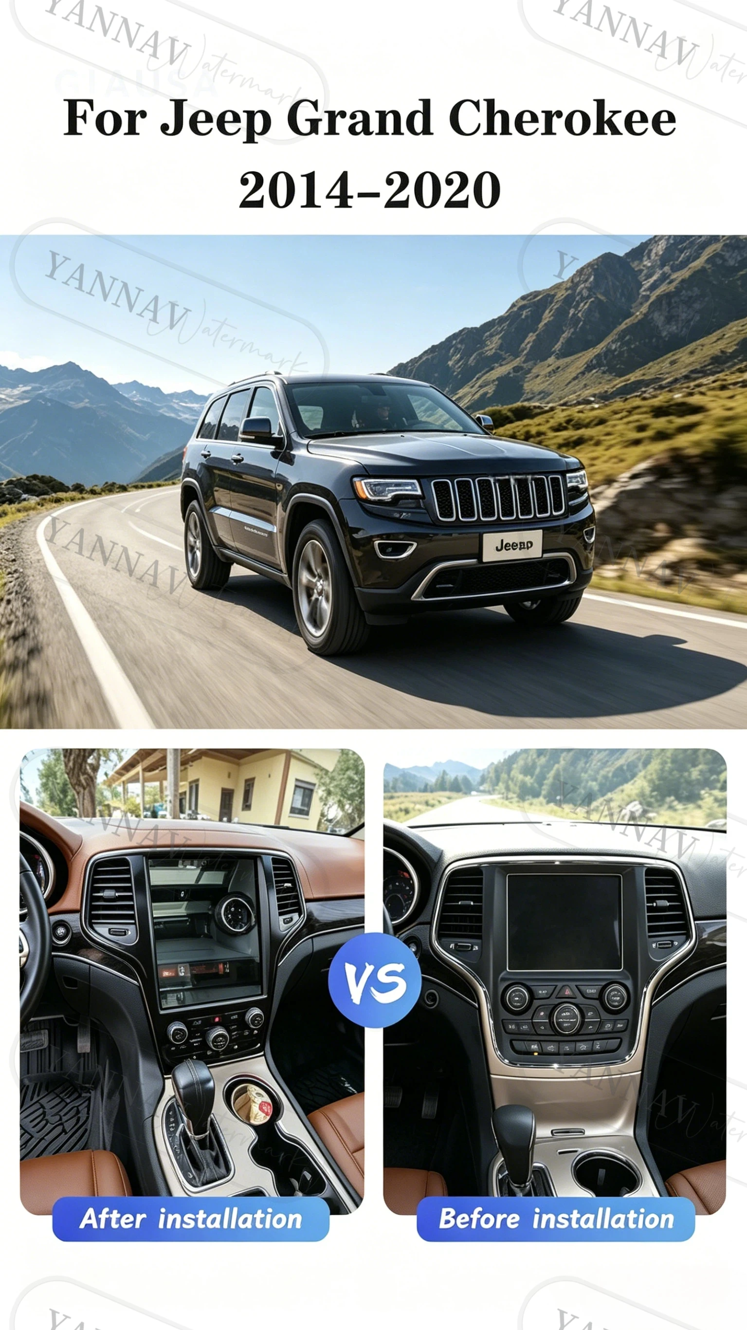 Android 13 For Jeep Grand Cherokee WK2 2014-2020 Car multimedia player GPS CarPlay Radio 5G WiFi Navigation 360 camera