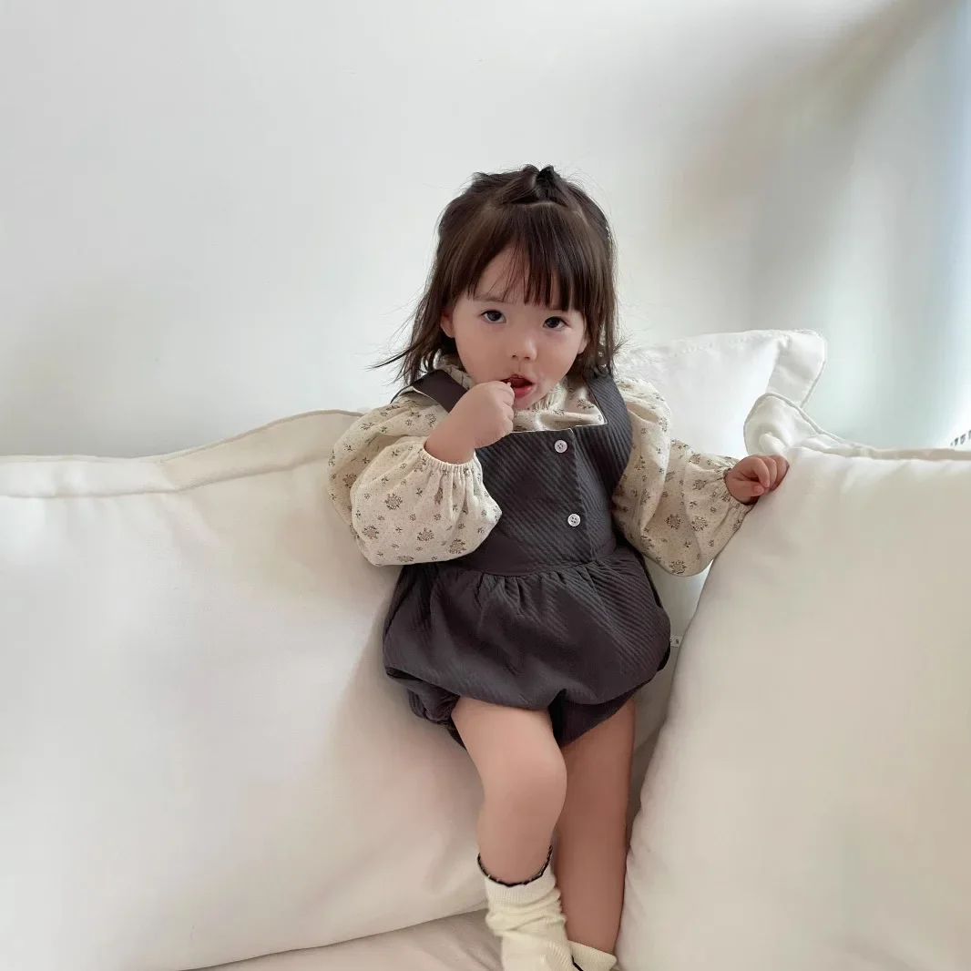 

Spring Baby Cotton Clothes with Floral Patterns New Western-style Bag Fart 2025 Korean Style Outdoor Climbing