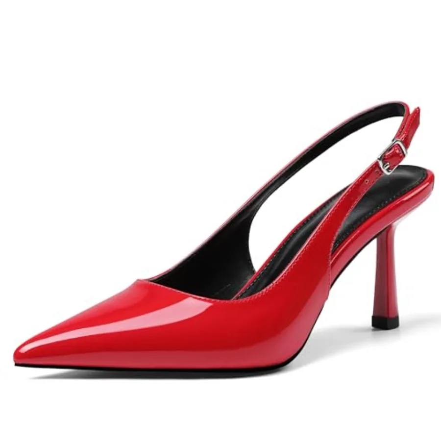 

Slingback Heels for Women Closed Pointed Toe Kitten Stiletto Heels with Buckle Comfortable Womens Pumps Casual Dress Shoes