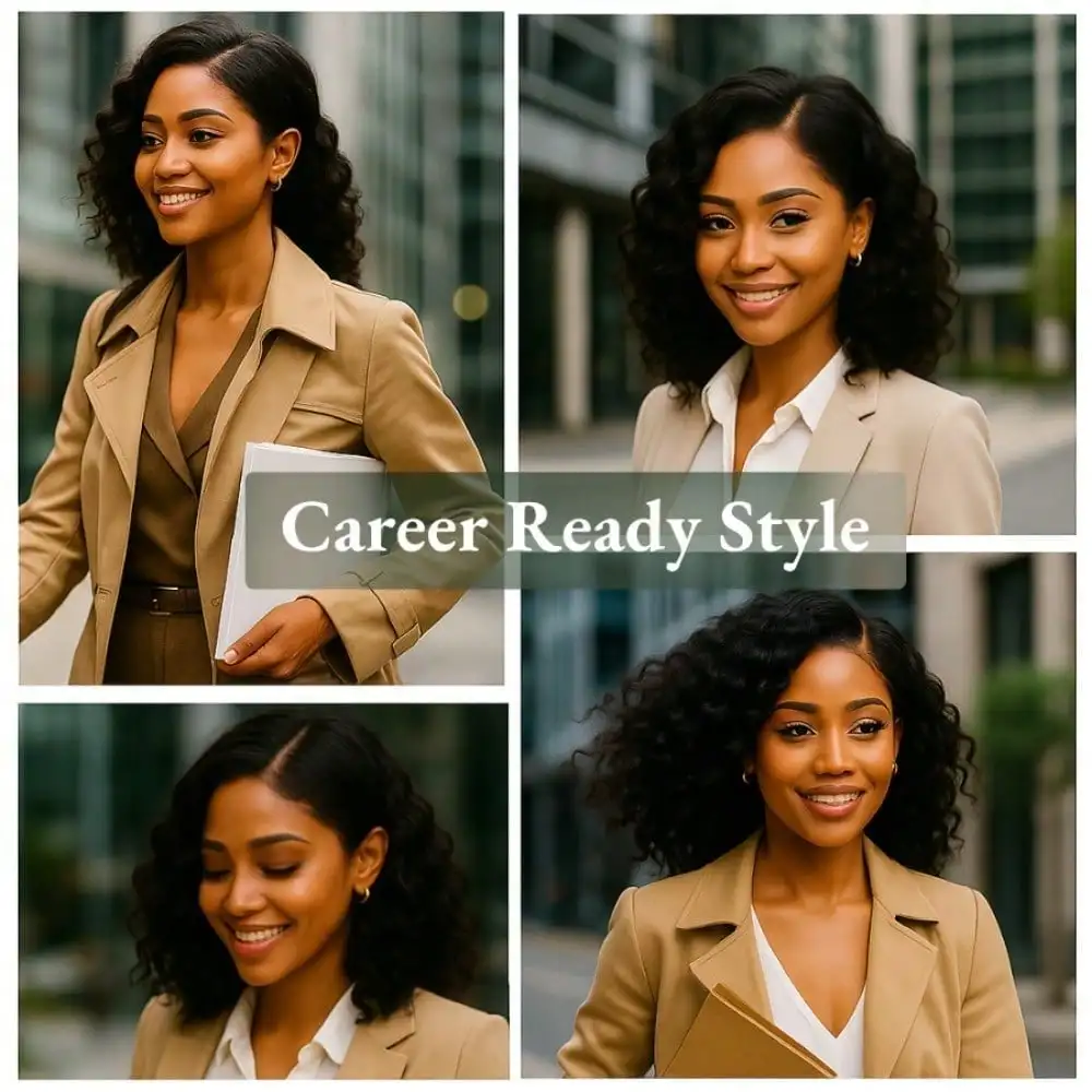 

Fashionable Water Wave Wig 14 Inch Black Lace Free Wig, Office Wig, Party Wig, Daily Natural Wig, Easy To Wear Wig