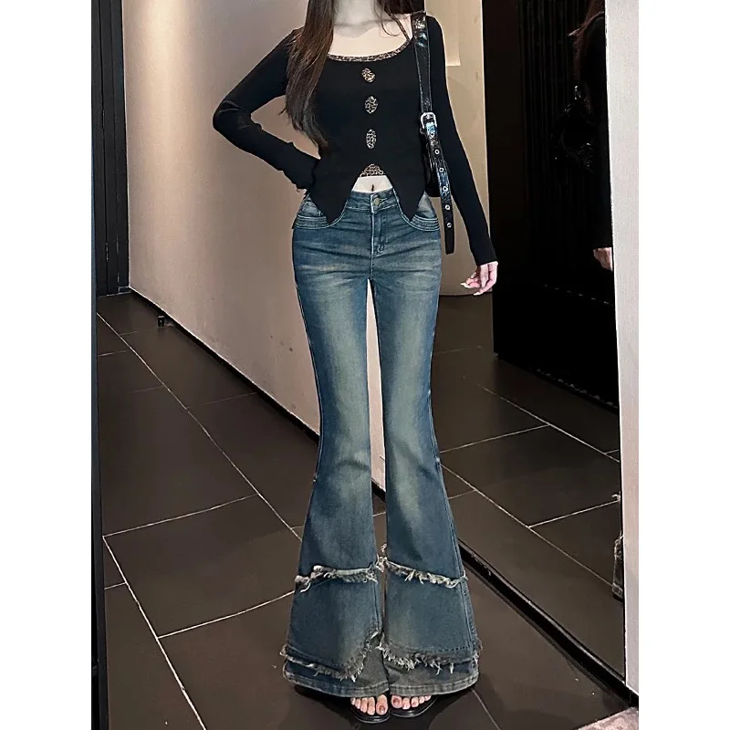 

Модные расклешенные джинсы Spice Girls, женские флисовые брюки, осень-зима 202, новые узкие и узкие длинные брюки