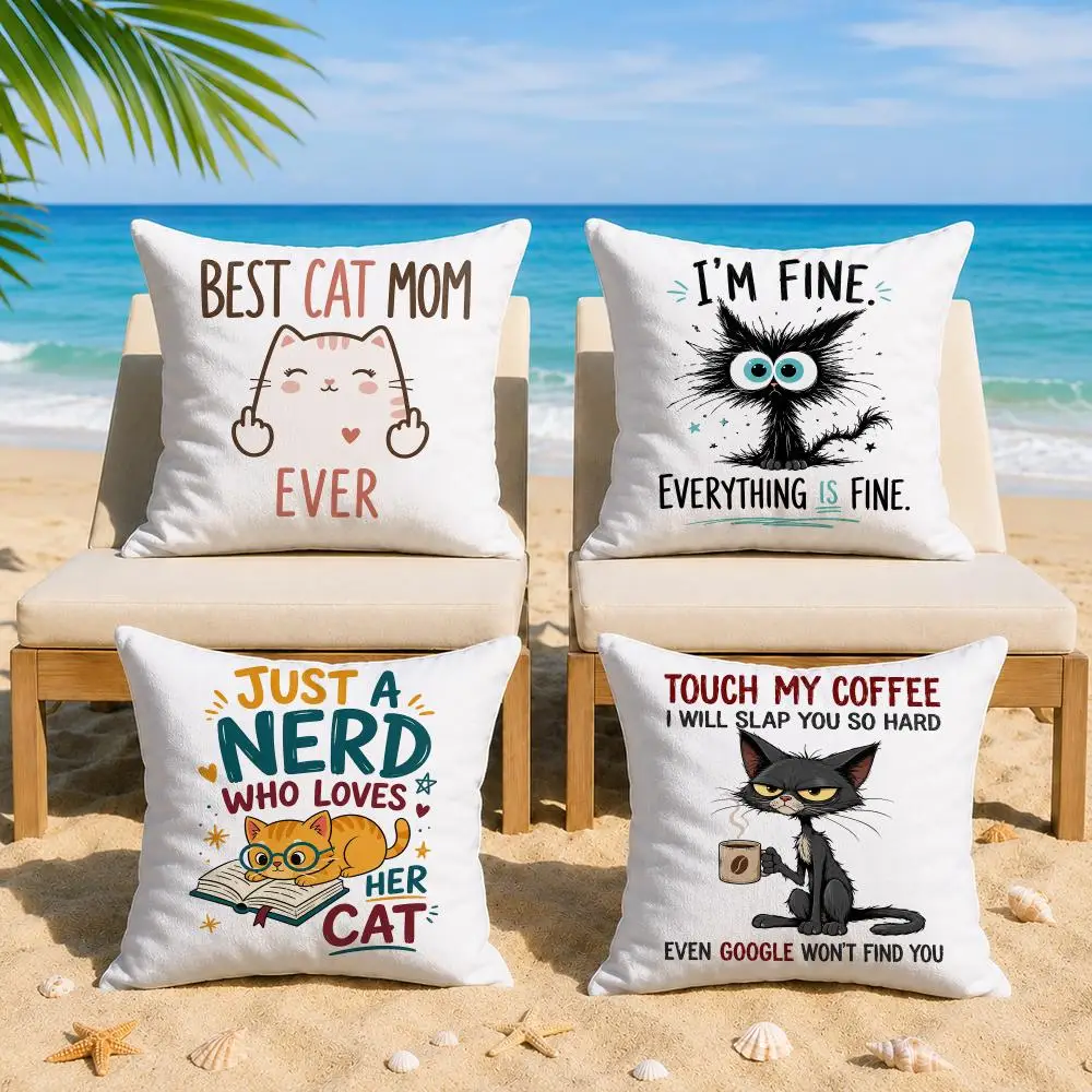 Cat and Book Cushion Cover Short Plush Soft Double-Sided Printing Pillow Case Cozy Sofa Bedroom Home Decor Gift