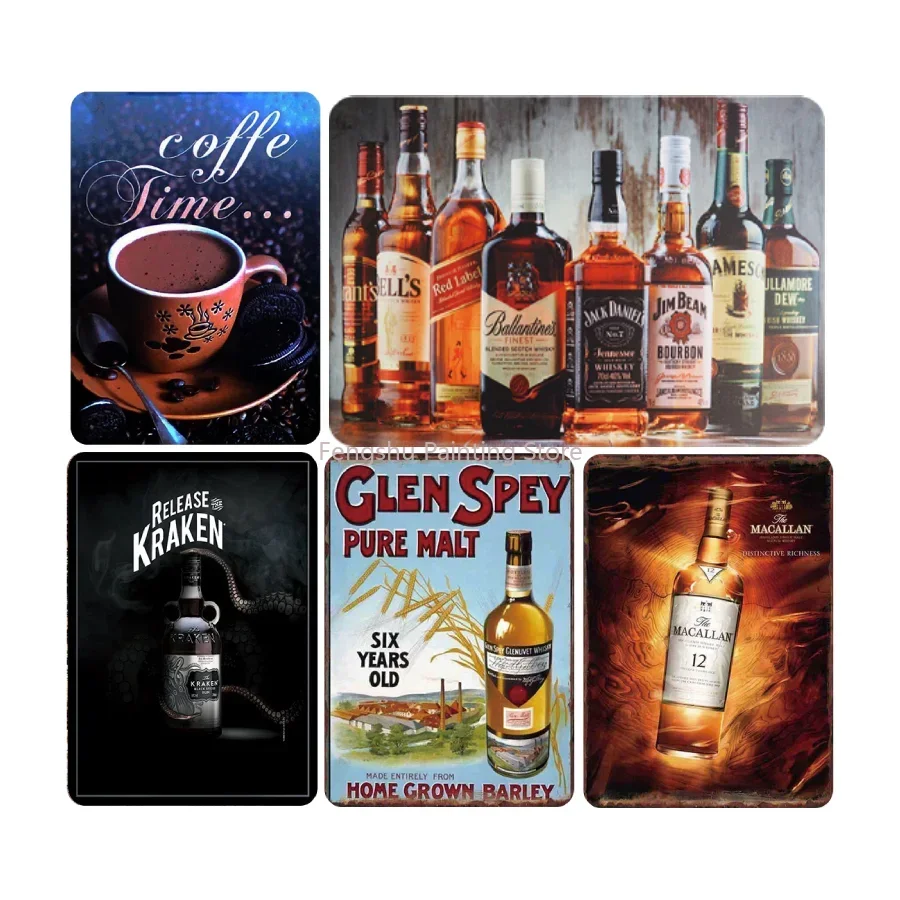 Barley Coffe Time Kraken Bar Vintage Metal Tin Signs Picture Home Art Painting Room Wall Mural Print Modern Funny Decoration