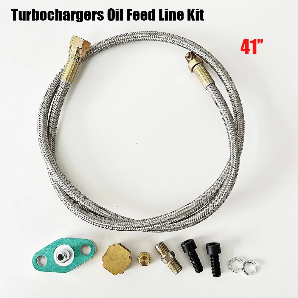 

Turbo Oil Feed Line Kit Oil Return Line Oil Drain Line Kit Replacement For T3 T4 T60 T61 T70 AN4 to 1/8 PNT 41 inch