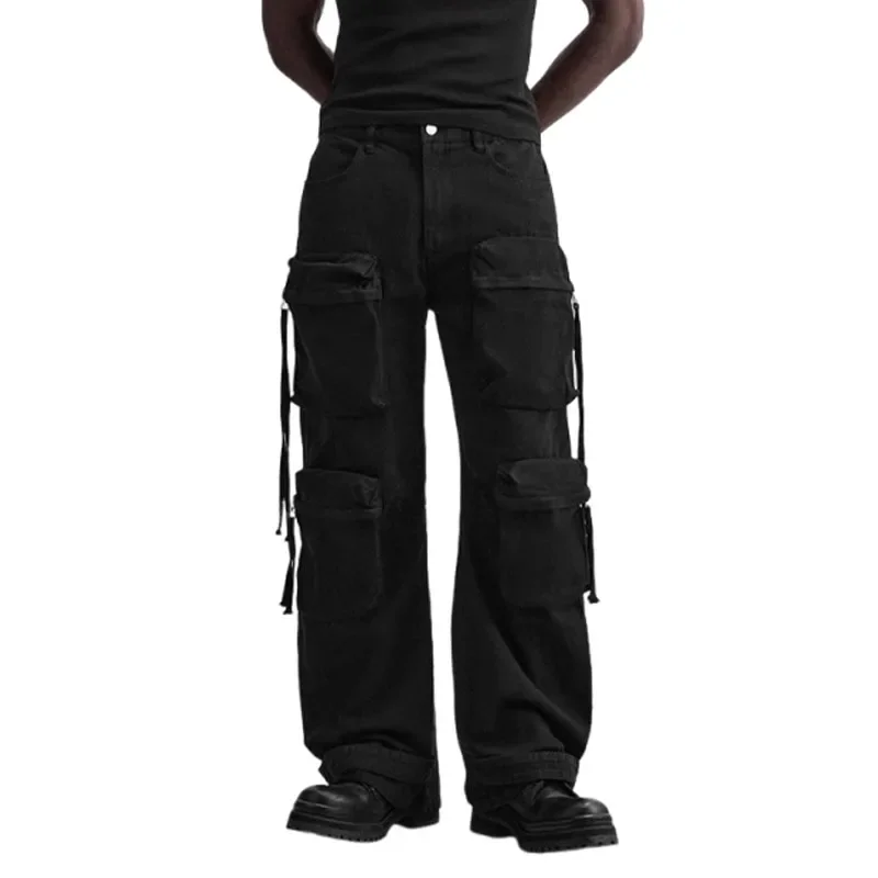 New Spring Autumn Men Multi Pocket Cargo Casual Pants Loose Washed Straight Leg Casual Trousers