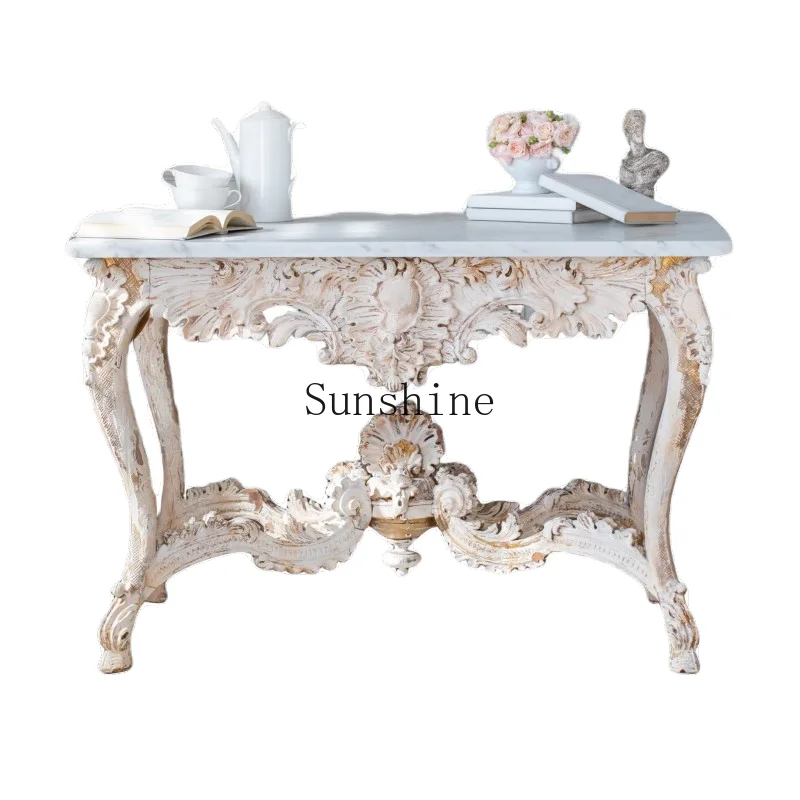 

French retro solid wood Xuanguantai palace style pure hand-carved villa foyer table