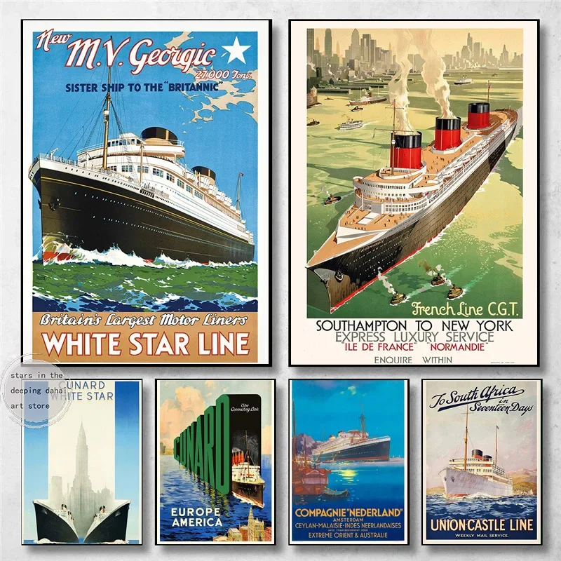 Vintage Travel Ship Union Castle Line Canal Swedens Scenic Waterway Art Poster Canvas Painting Wall Prints  Home Decor for Livin