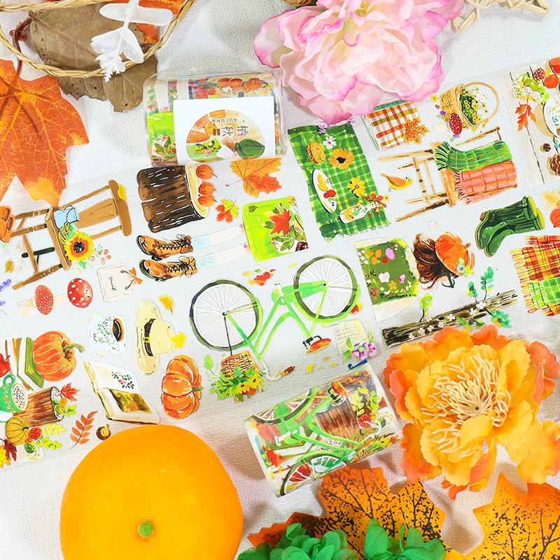 60mm*200cm Vintage Autumn Flower Fruit Landscape PET Tape Creative DIY Journal Material Collage Stationery