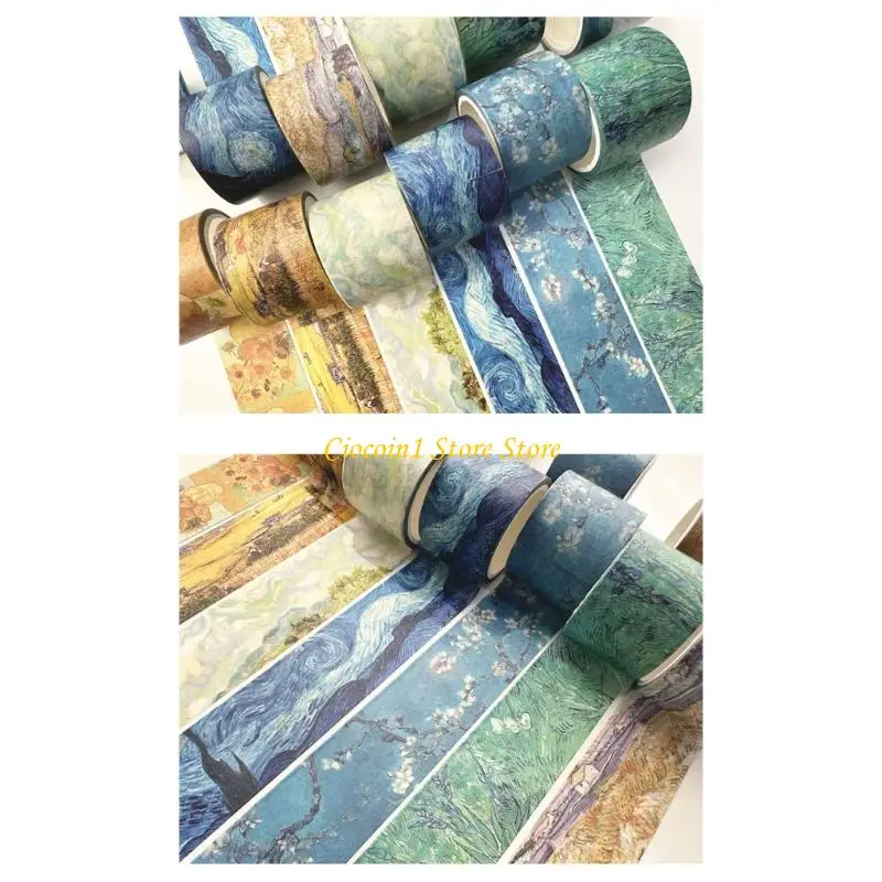 

A3PC Decorative Scrapbooking Tape 30mm Wide Scrapbooking Background Tape Aesthetic Oil Painting Print Tape for Journaling