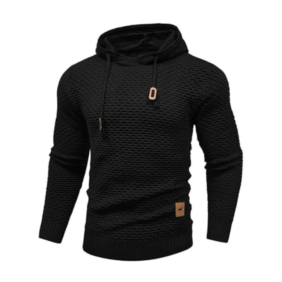

Men's Form Fitting Knit Pullover Sweater Hoodie Drawstring Hooded Sweatshirt
