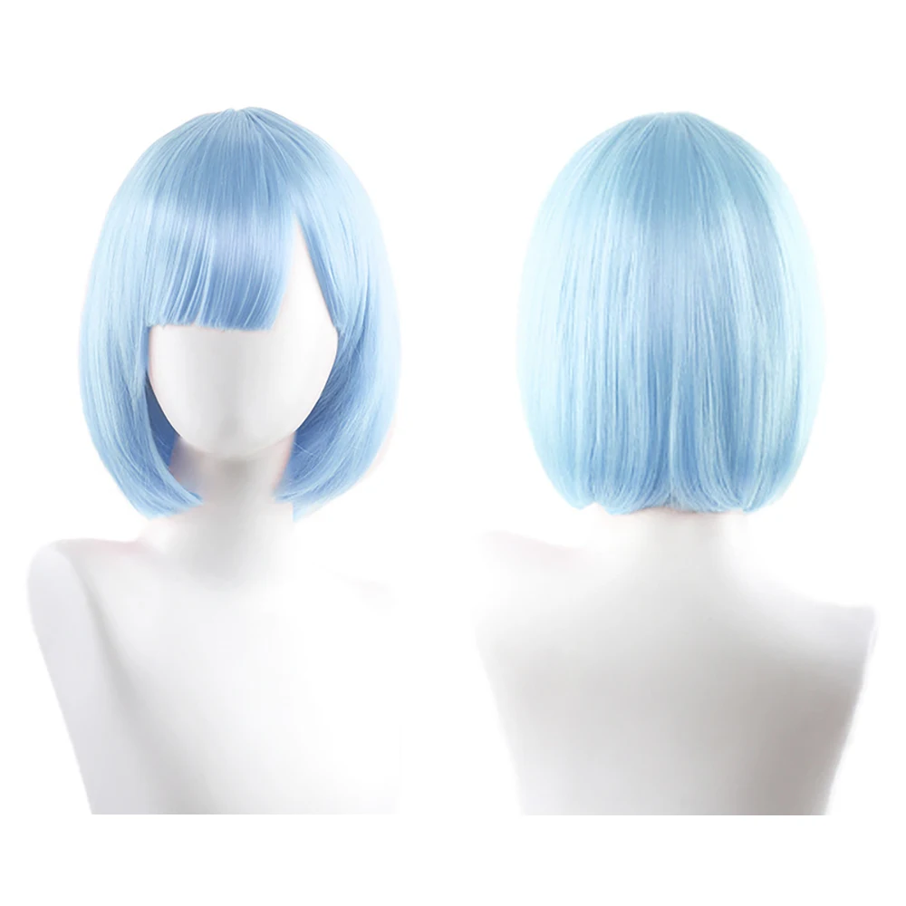 

Anime Ram Rem Cosplay Synthetic Hair 12-Inch Pink And Blue Short Straight Hair Halloween And Christmas Daily Wig Heat-Resistant