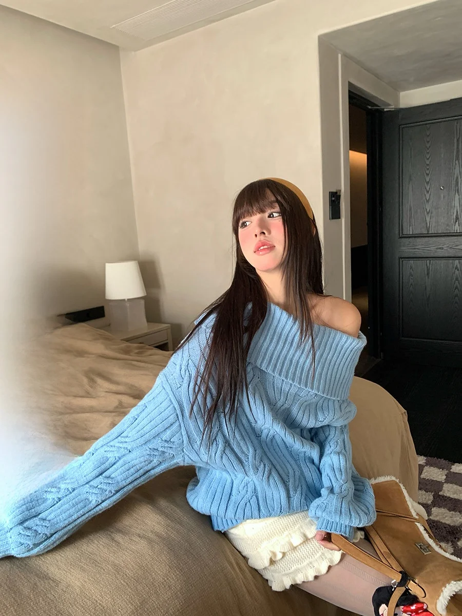 

Sinbounboun Cisas Aosphere New Year Red Loose oulder Long Sve Knitted Sweater Women's Vintage Sle Fce Comfort...