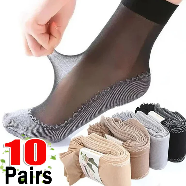 Summer Lace Ultrathin Socks Women Lace Breathable Silk Socks Female Mesh Elastic Non-Slip Bottom Splice Ankle Short Sox