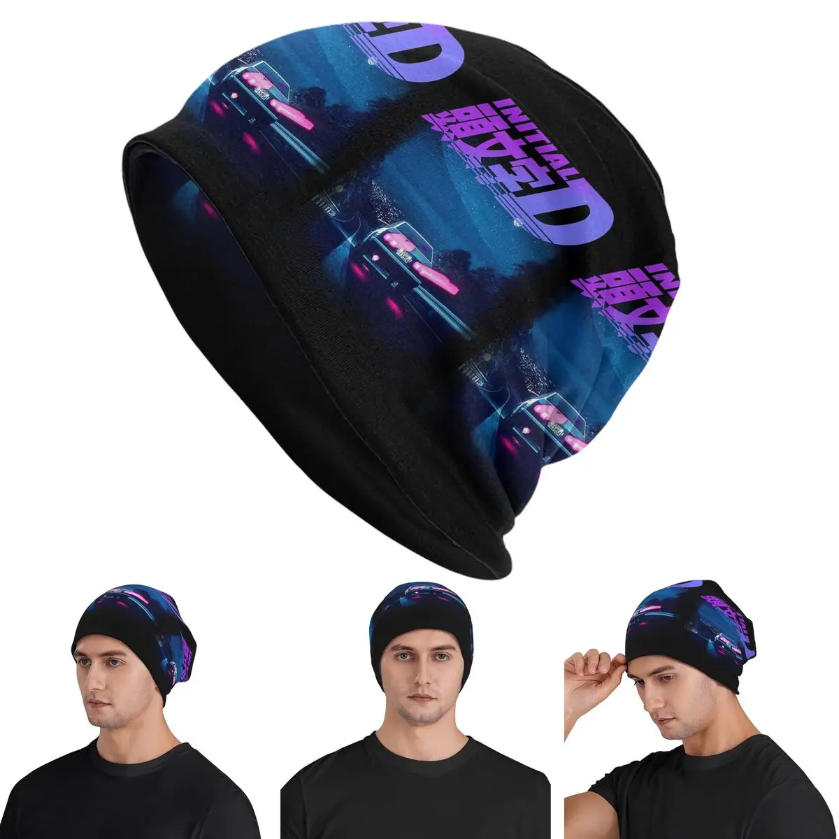 Initial D Neon Ae86 Skullies Beanies Hats Warm Autumn Winter Outdoor Cap Knitted Bonnet Caps for Unisex Adult