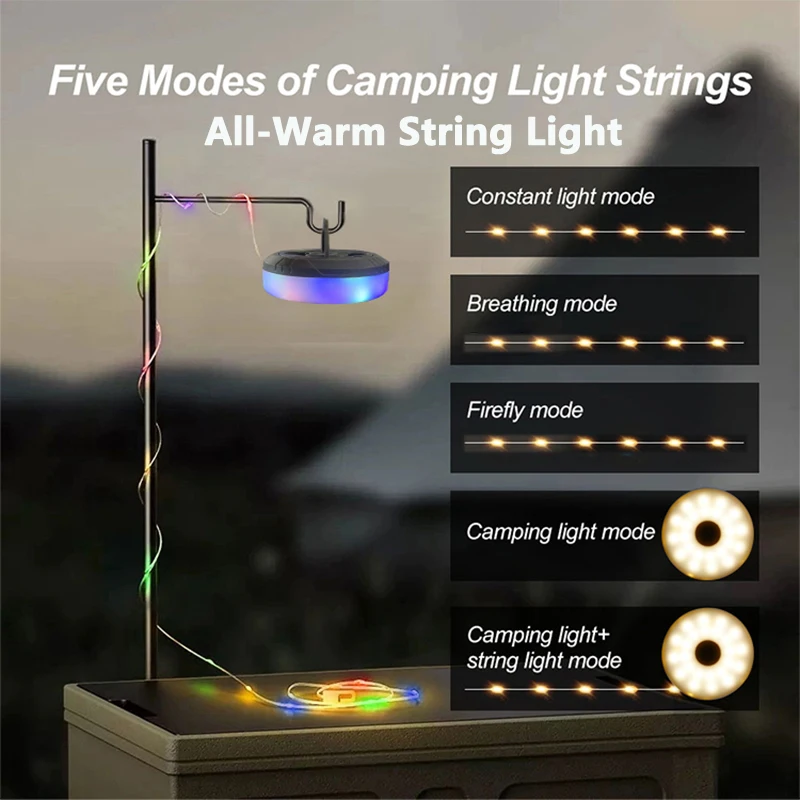 LED Camping Lamp Strip Atmosphere 10M Length Waterproof Recyclable Light Belt Outdoor Garden Decoration Lamp for Tent Room