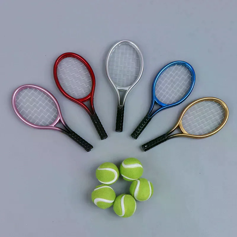 1:6 1:12 Dollhouse Miniature 1PC Tennis Racket + 1PC Ball Dolls Accessories