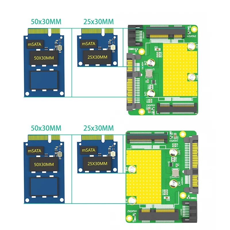 Podwójny Adapter mSATA do Dual SATA3 płyta konwertera zewnętrzny mSATA SSD do karty rozszerzeń SATA3.0 6Gbps dla mSATA SSD pół/pełny wymiar