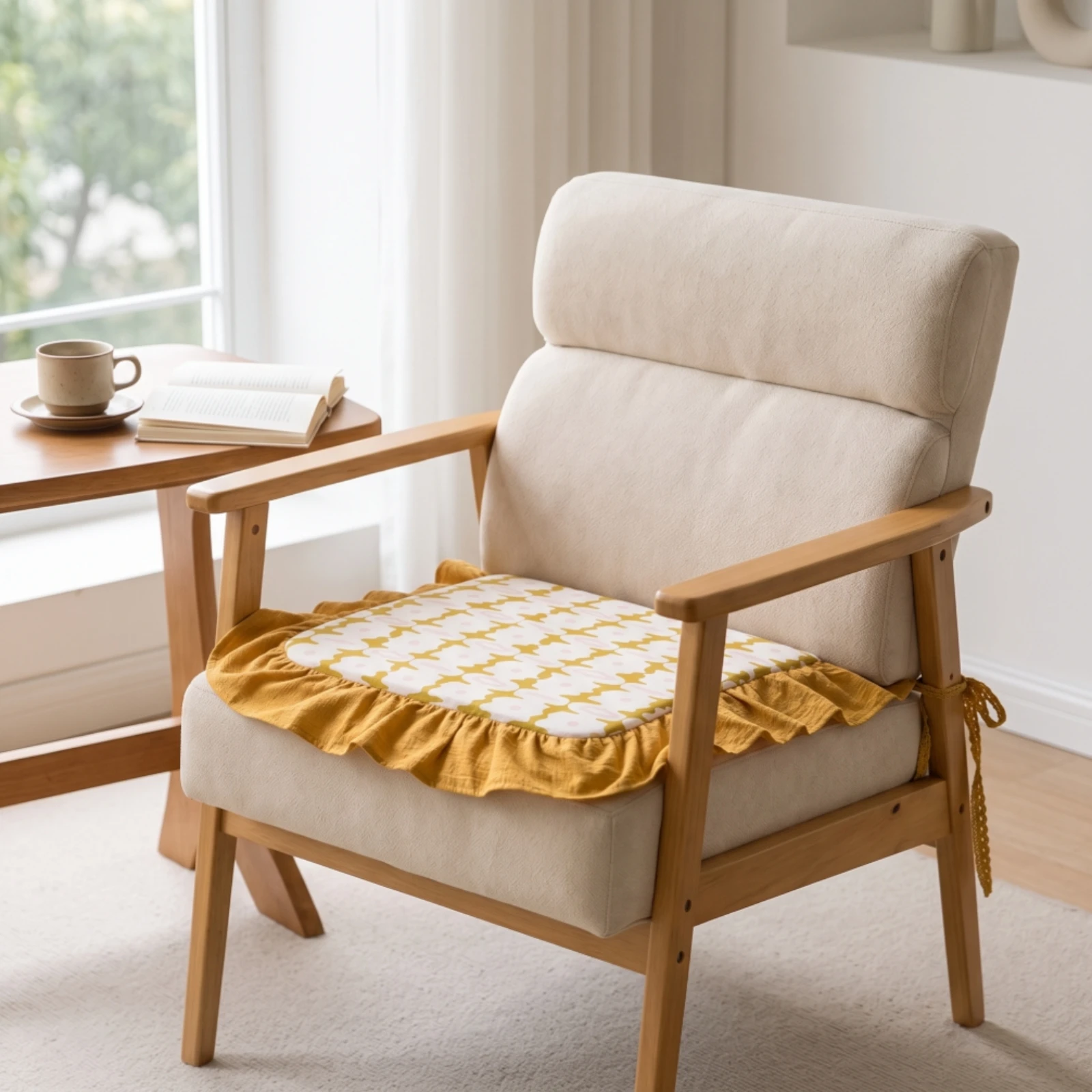 Chair Cushion with Ties Comfortable Ruffled Chair Pad Sponge Seat Cushion Long-Lasting Bedding Easy to Clean for Dining Chairs
