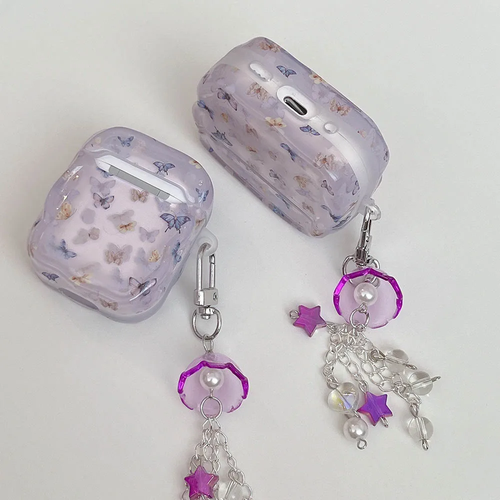 الأرجواني فراشة الرياح الرنين الحلي الحال بالنسبة AirPods Pro 2 3 4 AirPods Pro2 Pro3 Airpods4 لينة بولي TPU للصدمات غطاء سماعة الاذن