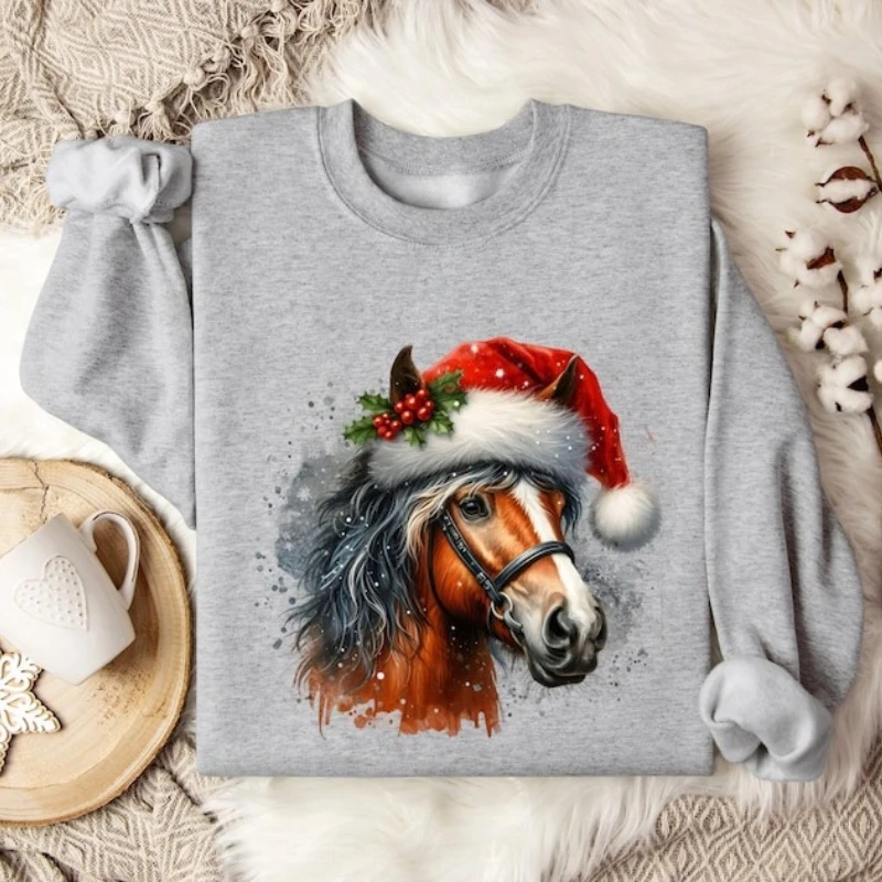 Presente de moletom de cavalo de Natal, cavalo ocidental feriado de inverno cavalo engraçado natal confortável inverno ao ar livre tops com capuz térmico