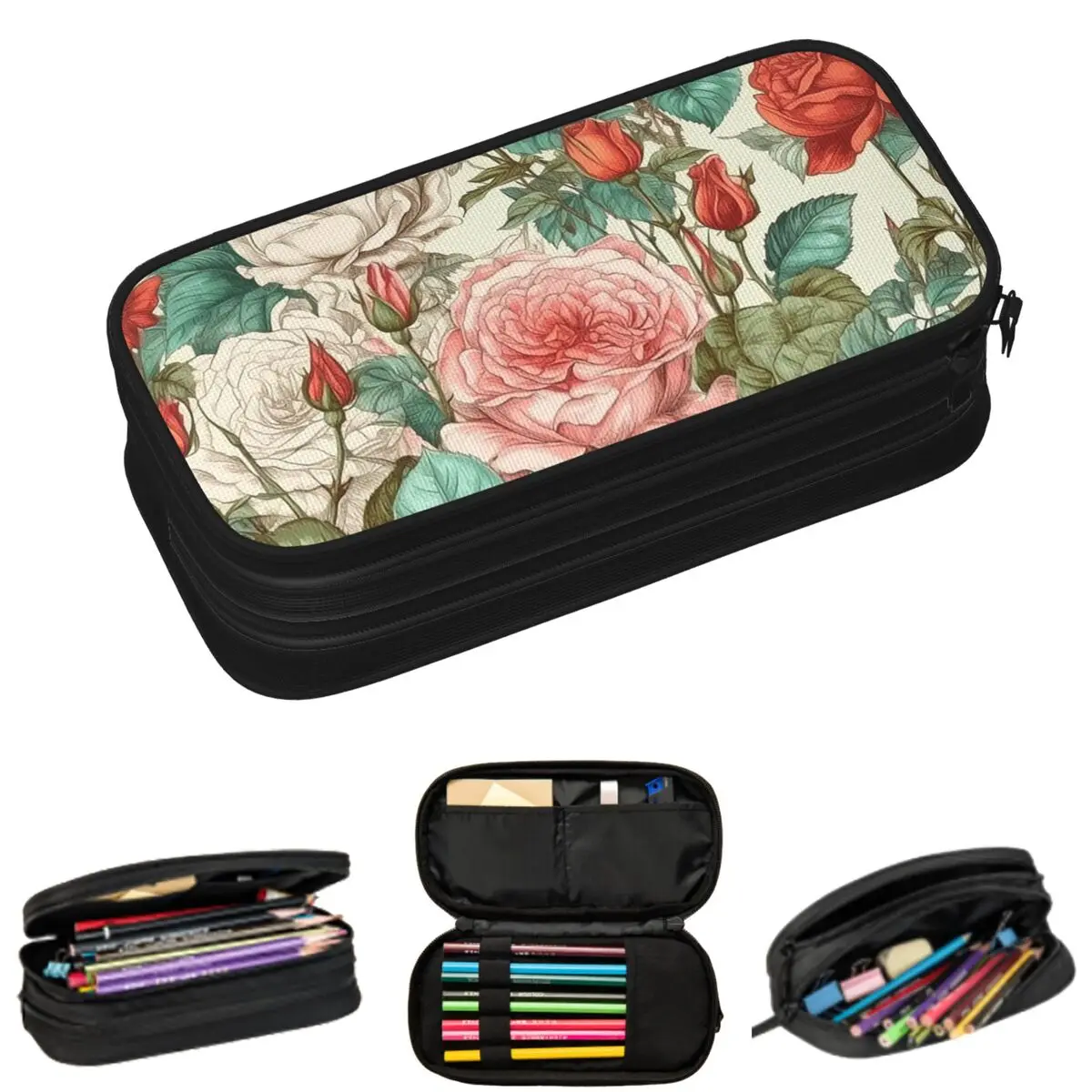 

Floral Bloom Rose Garden Design Pencil Cases for Students School Pen Box Pencil Bag Large Capacity Pencil Pouch