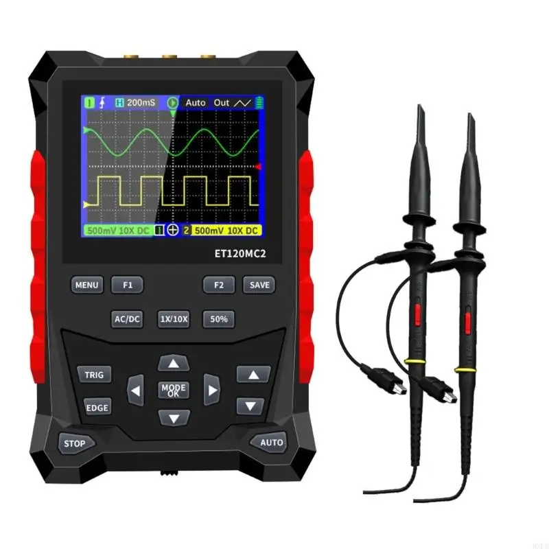 MXLB Handheld Oscilloscope 120Mhz Bandwidth Auto/Normal/Single Triggers 2.4inch Display Waveform Generator with 2 Channel