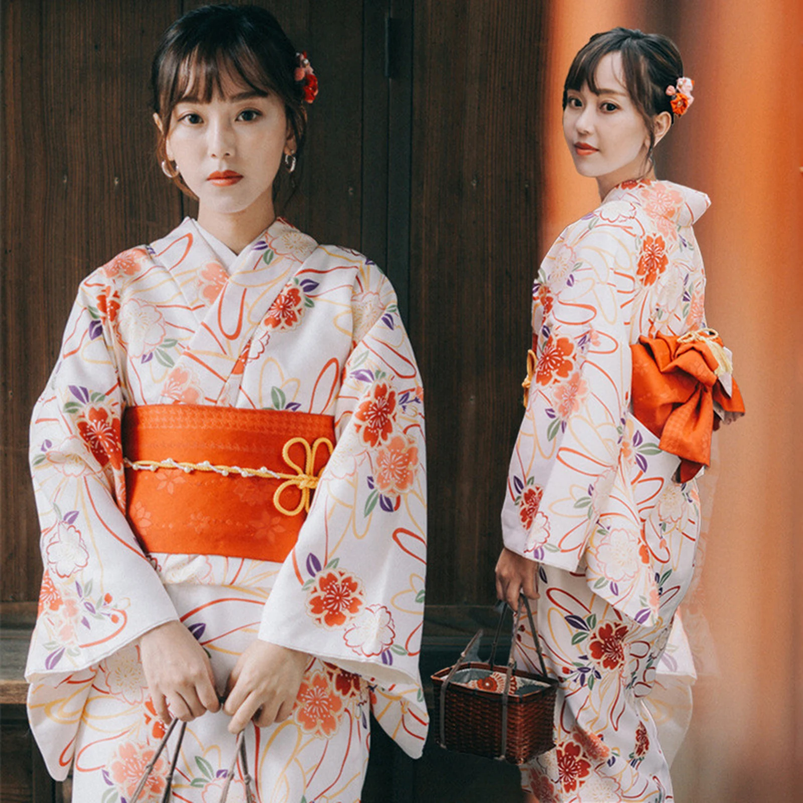 Vrouwen Japanse Kimono Lichtgewicht Traditionele Kimono Lange Robe Yukata Voor Verkleedkleding Thuis Festival Podium Voorstelling Halloween