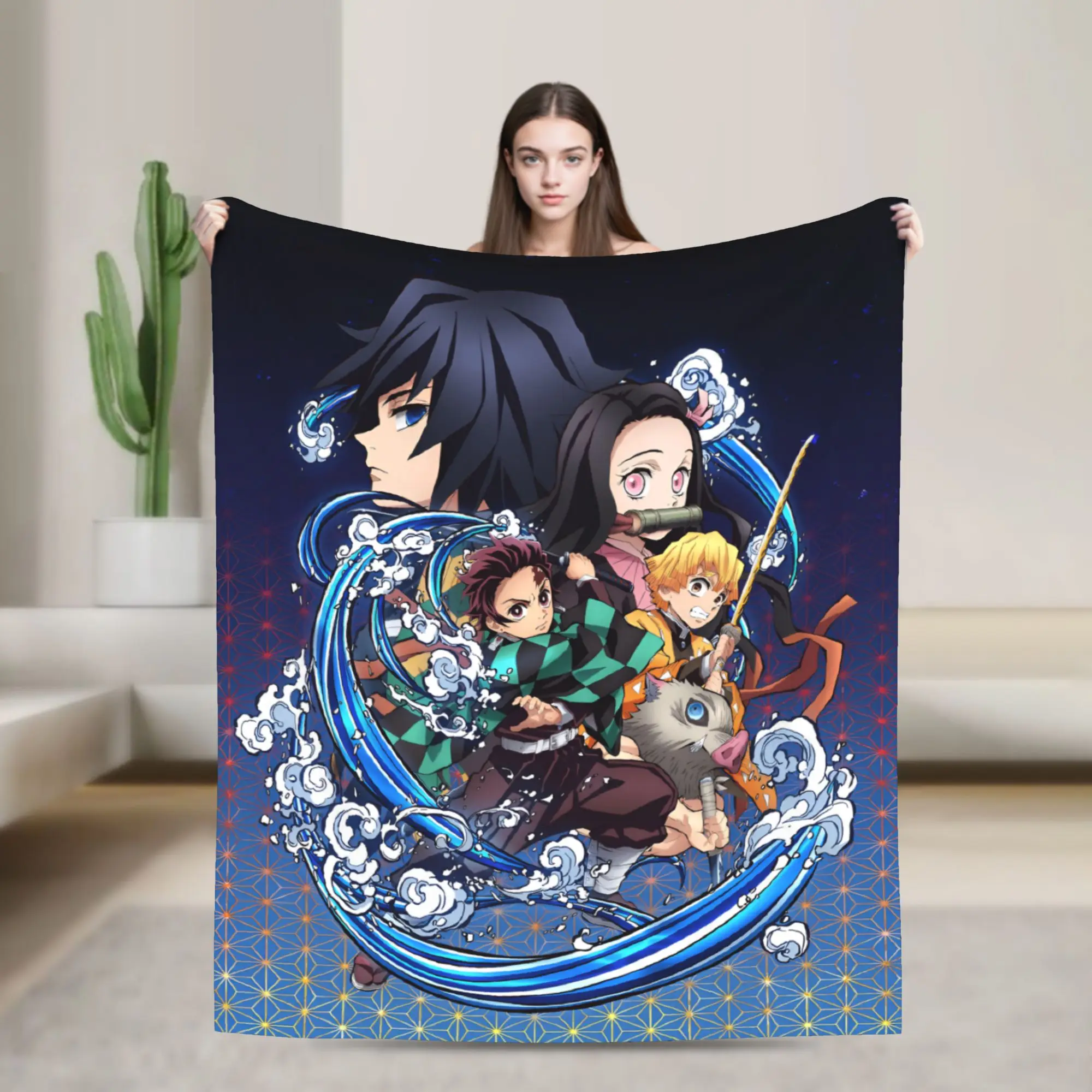 Custom Sofa Fleece D-Demons Slayers Throw Blanket Warm Flannel Cartoon Anime Blankets for Bed Car Sofa Quilt