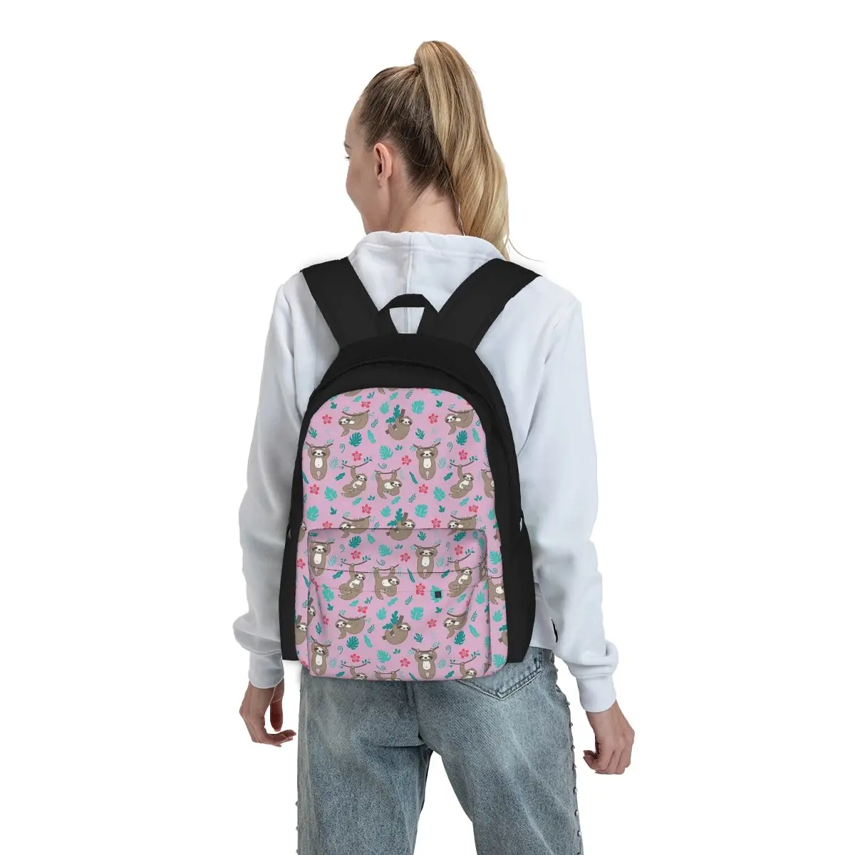 Mochilas rosa padrão preguiça para crianças, Bookbag bonito dos desenhos animados para meninos e meninas, mochilas escolares para crianças, mochila de viagem, bolsa de ombro