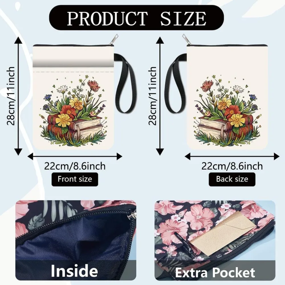 Flower Book Sleeve Floral Book Cover Colorful Cloth Washable Plant Flowers Books Notebook Paperback Protector with Zipper Sleeve