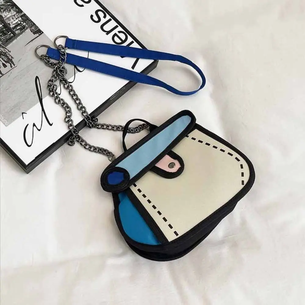 Simple Cartoon Comic Crossbody Bag 2D Anime Handbag Chain Shoulder Bag Canvas Small Line Painting Messenger Bag Girls