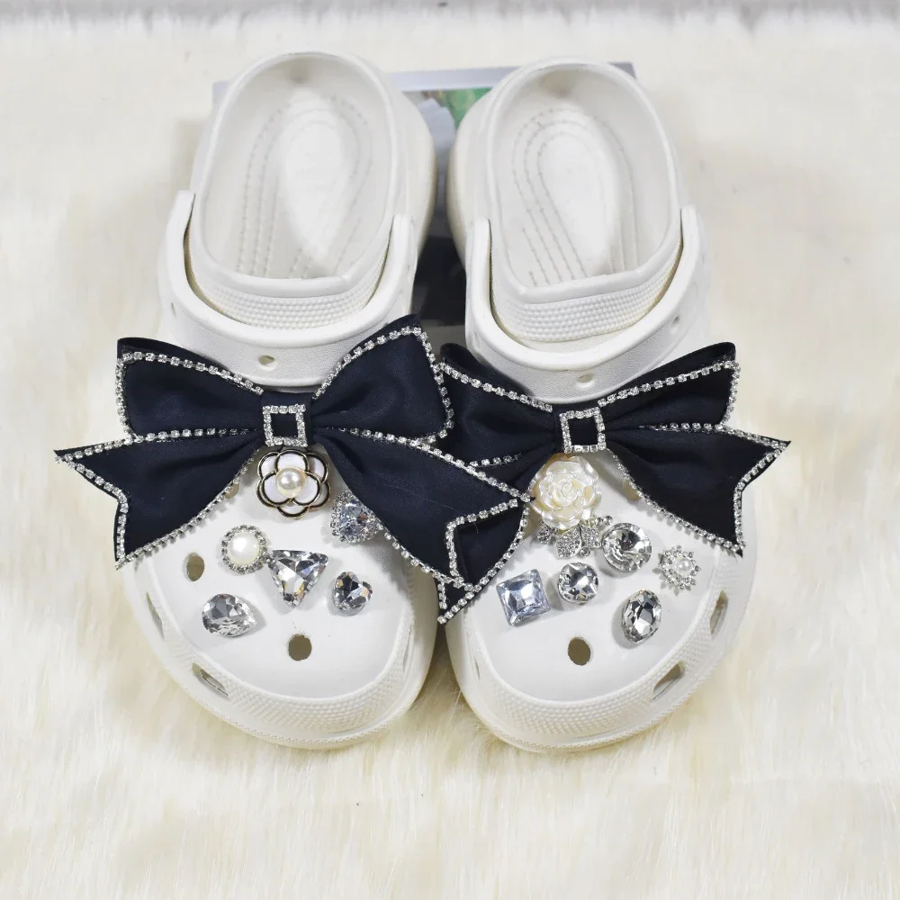 Shoe Charm DIY Camellia Flower Pearl Diamond Bow Decoration Buckle for Hole Shoe Charms Set Accessories Kids Girls Gift