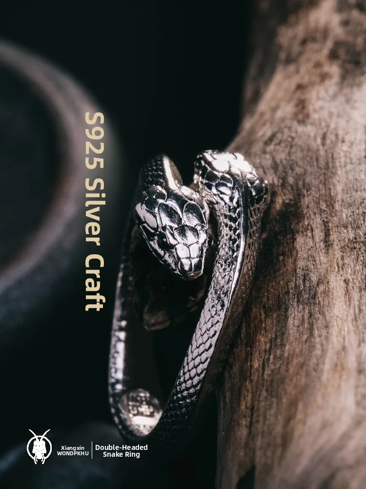 

Double-Headed Snake Silver Ring Couple's Vintage Open Ring Versatile Personality Match Gift Snake Year Zodiac Precise Fashion...