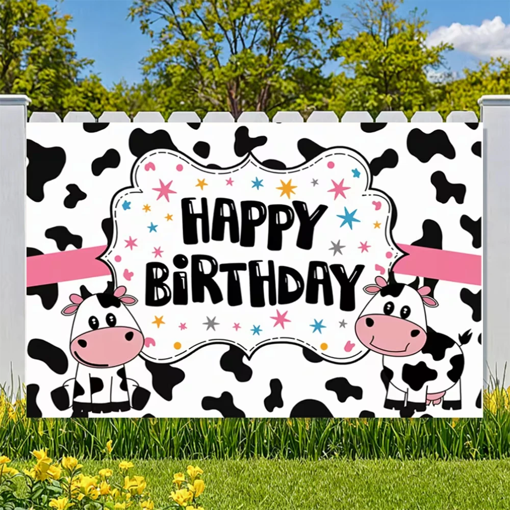 الوردي مزرعة البقرة فتاة حفلة عيد ميلاد الديكور خلفية كاوبوي أسود أبيض البقع التصوير خلفية استحمام الطفل لوازم الحفلات