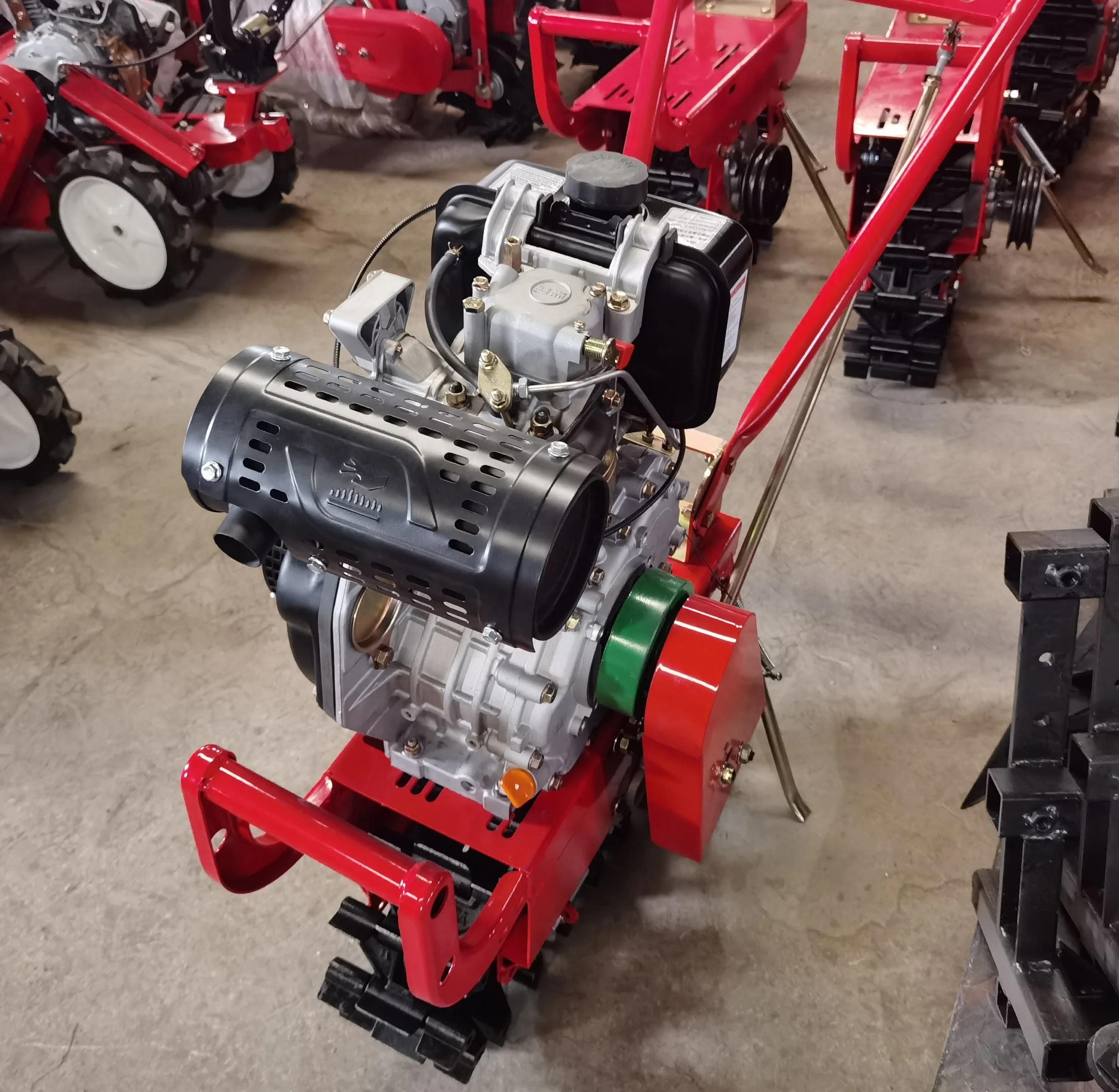 Small 173F/7HP diesel single chain track crawler rail micro power riding tiller mini soil cultivator land cultivating machine