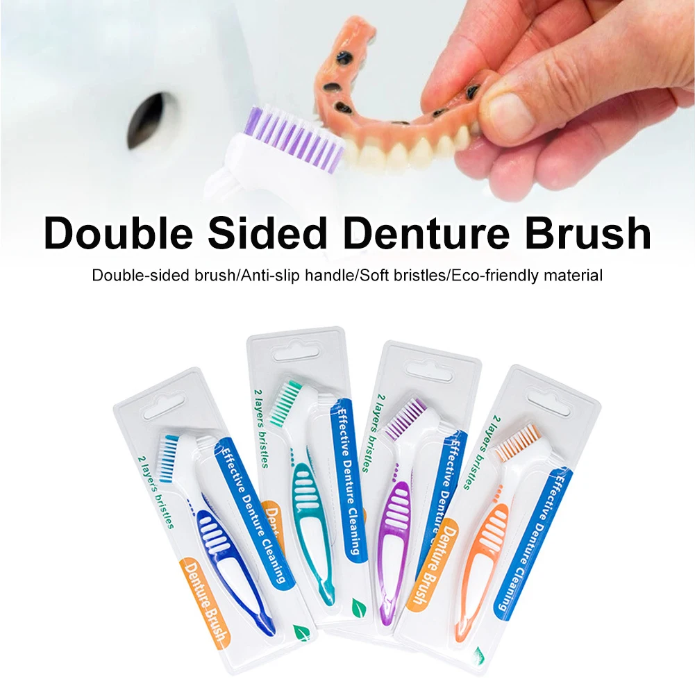 

3Pcs Portable Denture Brush False Teeth Cleaning Tools Double-side Multi-Layered Soft Bristle Oral Care Dental Brace Toothbrush