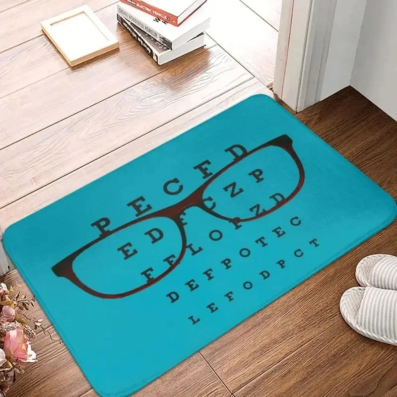 Funny Glasses with Eye Test Chart Doormat Non-Slip Entrance Door Floor Mat Optician Optometrist Living Room Carpet Rug