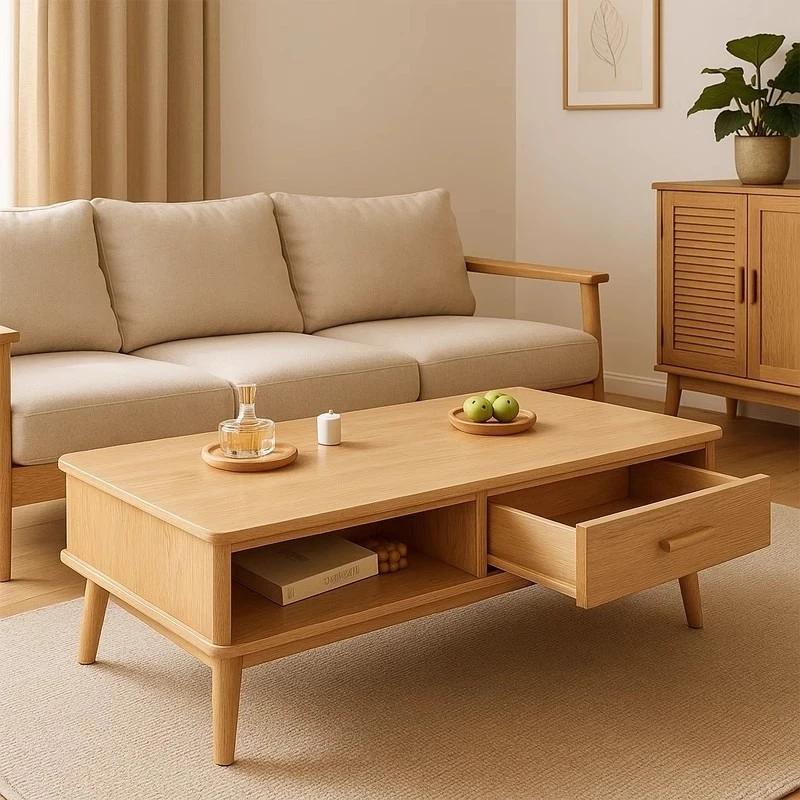 Solid wood coffee table, living room, household log style tea table, simple and modern small apartment