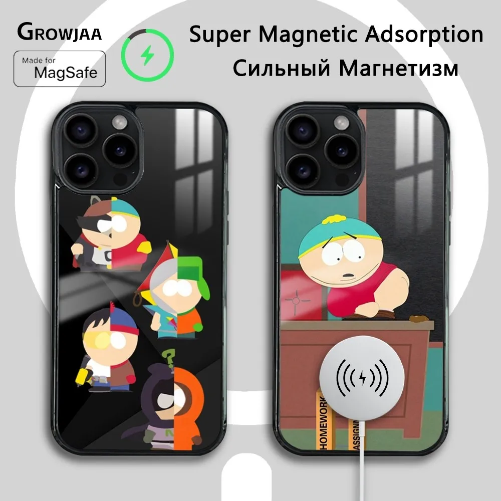 Cartoon-S-Souths-P-Park Phone Case For iPhone 16 15 14 13 12 11 Pro Max Plus Mini Magsafe Mirror Wireless Magnetic Cover