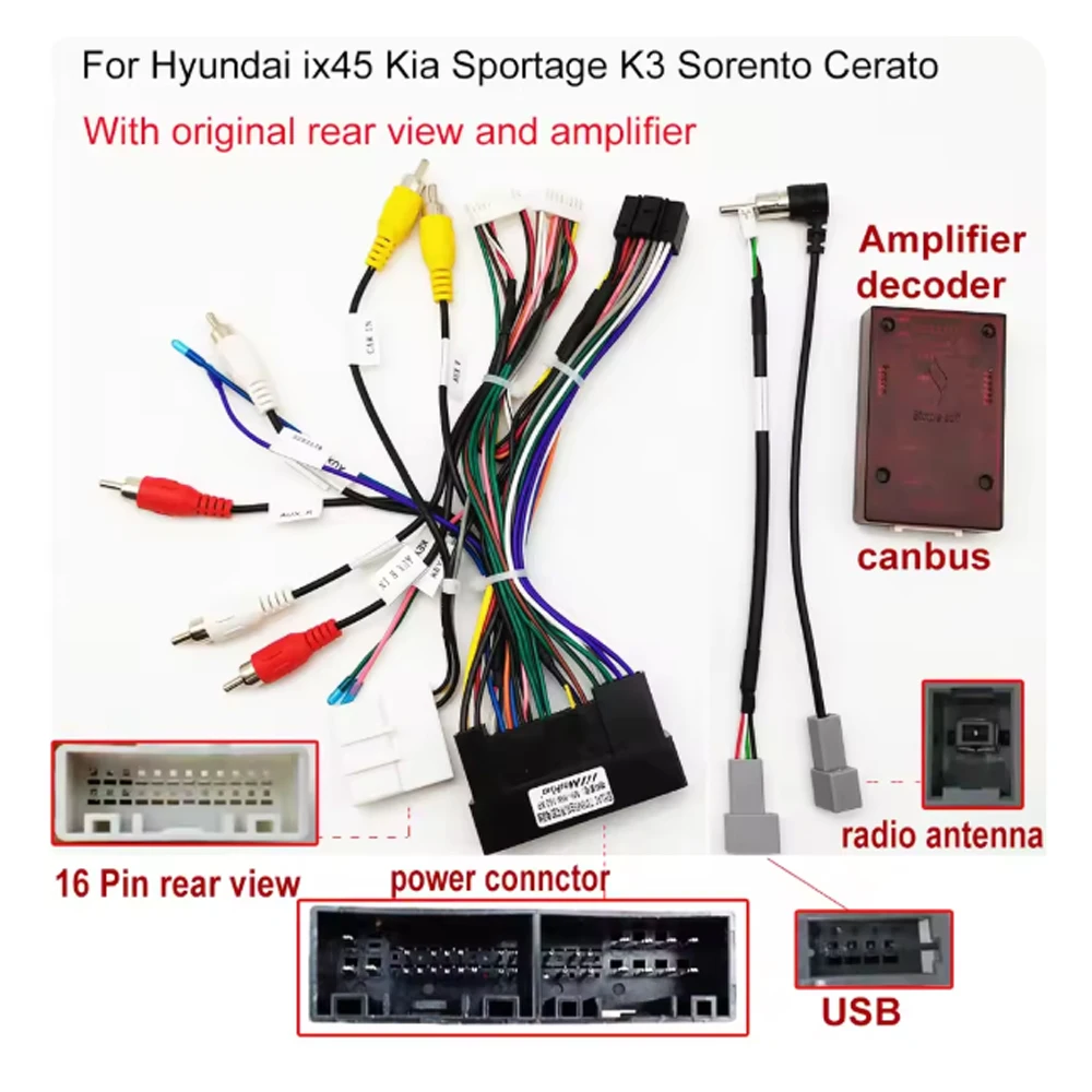

Canbus Box For Hyundai ix45 Kia Sportage K3 Sorento Cerato Car 16pin Wiring Harness Adapter Decoder Power Cable
