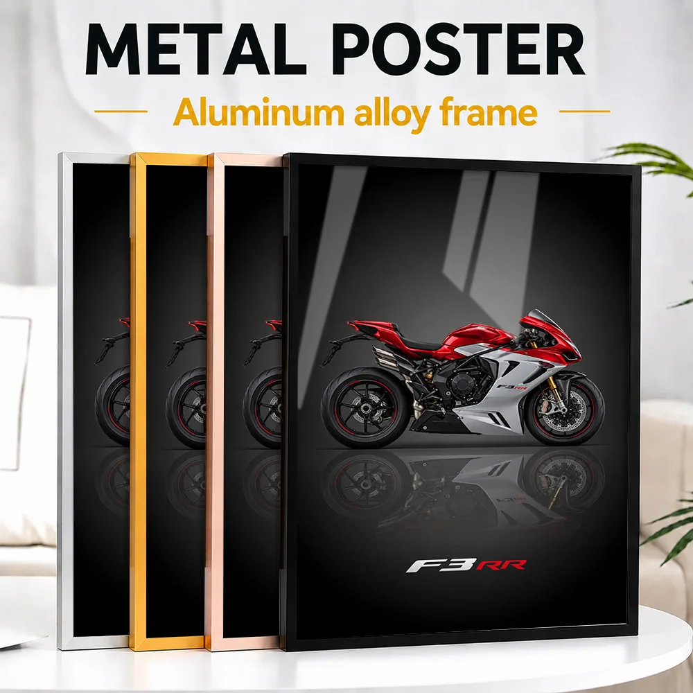 Italian F3 RR Pearl Shock Red And Ago Silver Motorcycle Framed Metal Poster Personalized Rider Culture Wall Art For Home Office