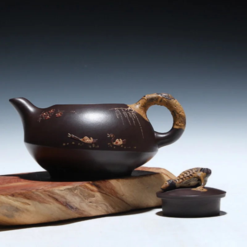 Chinese Yixing Zisha Clay Handmade Lotus Animal Golden Toad Lucky Teapot Tea pot