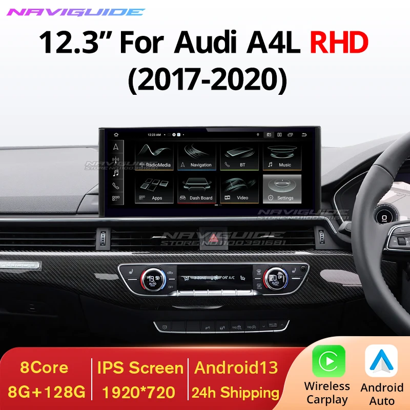 NAVIGUIDE 12.3'' Android 13 For Audi A4 A4L A5 RHD 2017-2020 Car Radio Wireless Multimedia Stereo Player 4G Navi Headunit WIFI