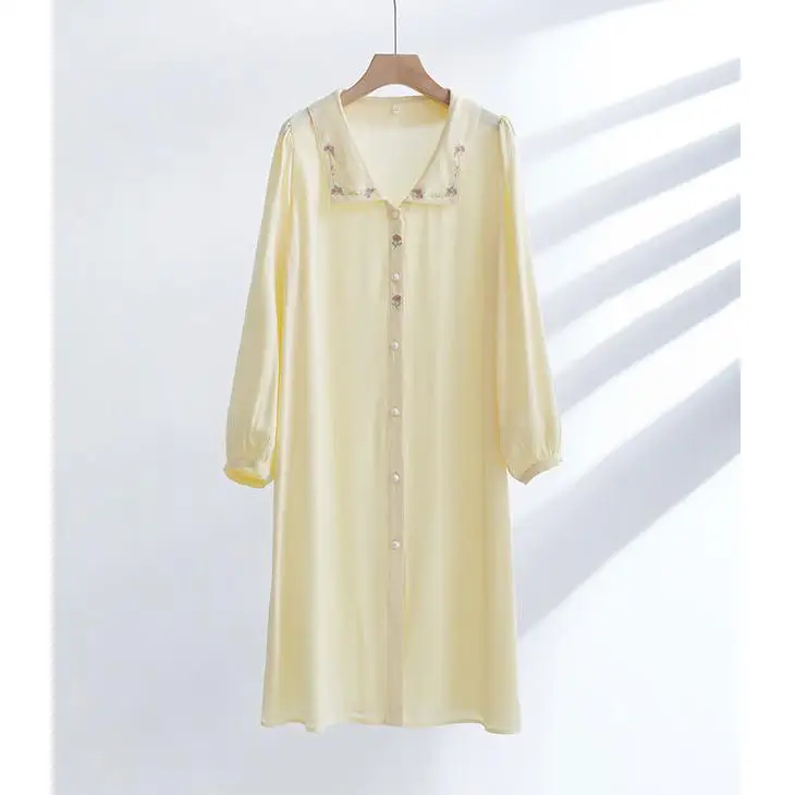 Summer Nightgown Home Clothing Casual Sleepwear Dress Bathrobe Lingerie Women Nightshirts Dressing Gown Lapel Shirt Sleepdress