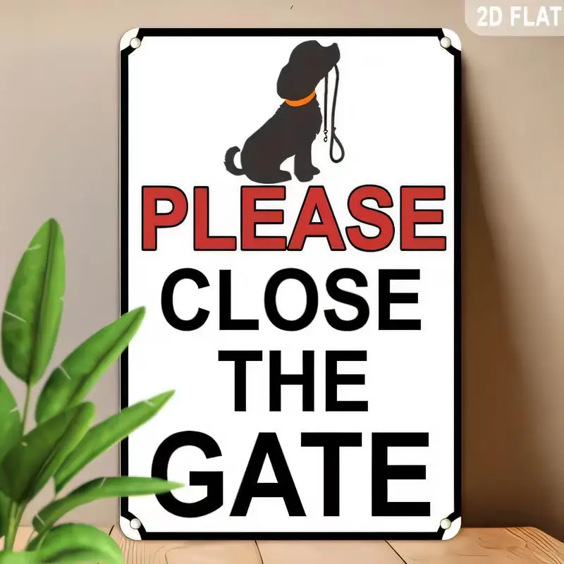 2D Flat Please Close The Gate Dog Leash Vintage Metal Sign - Retro Iron Wall Art, Pet Themed Home/Garden/Yard Decor, Tin Materia