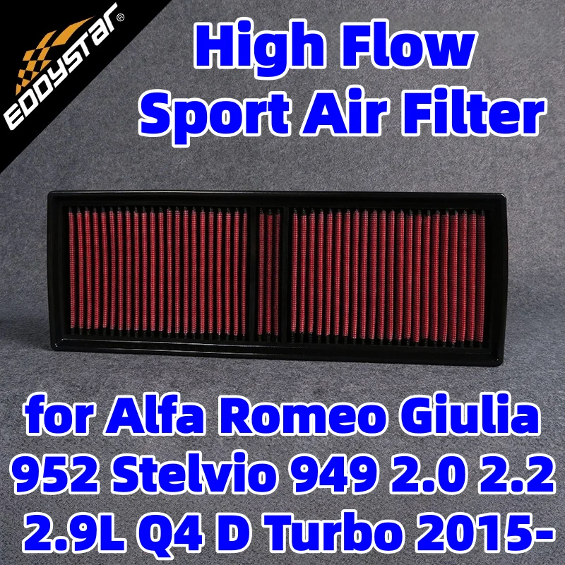 

Спортивный воздушный фильтр с высоким расходом для Alfa Romeo Giulia 952 Stelvio 949 2,0 2,2 2,9 л Q4 D Turbo 2015 моющиеся гоночные впускные фильтры
