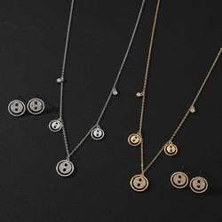 Women Fashion Trendy Zircon Choker Necklace Earring Set Round Design Wedding Party Adjustable Necklace Jewelry Set Accessory