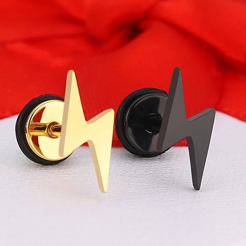 High Quality Punk Style Lightning Stud Earring for Women Men Thunder Black Gold Silver Color Personality Jewelry Gifts Wholesale