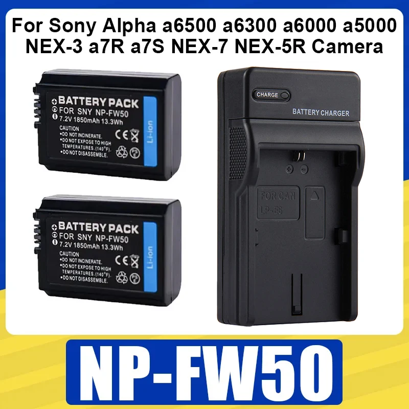 NP-FW50 Li-on Battery Pack 1850mAh Rechargeable Battery For Sony Alpha a6500 a6300 a6000 a5000 NEX-3 a7R a7S NEX-7 NEX-5R Camera