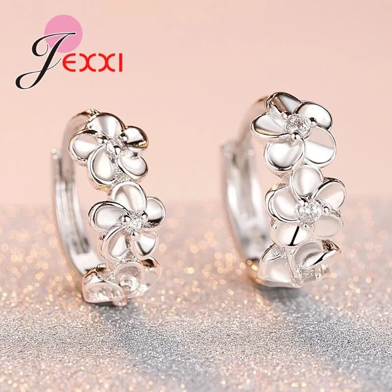 

Trendy Romantic Design 925 Sterling Silver Luxury Flower Pattern Hoop Earrings For Women Girls Fashion Wedding Dance Party